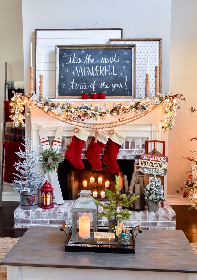 Ski Lodge Inspired Christmas Farmhouse Mantel-3